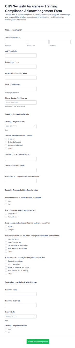 CJIS Security Awareness Training Compliance Acknowledgement Form Template