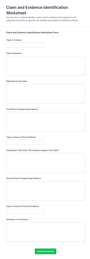Claim And Evidence Identification Worksheet Form Template