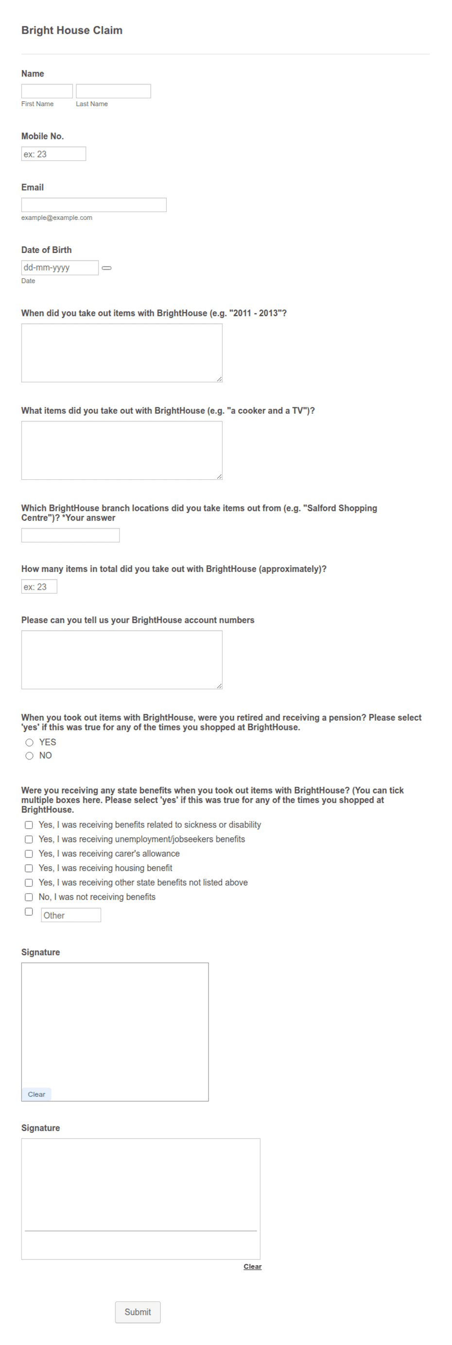 Claim Questions Form Claim Form Template | Jotform