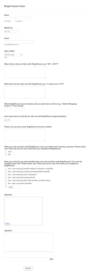 Claim Form Template