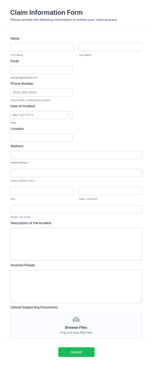 Claim Information Form Template