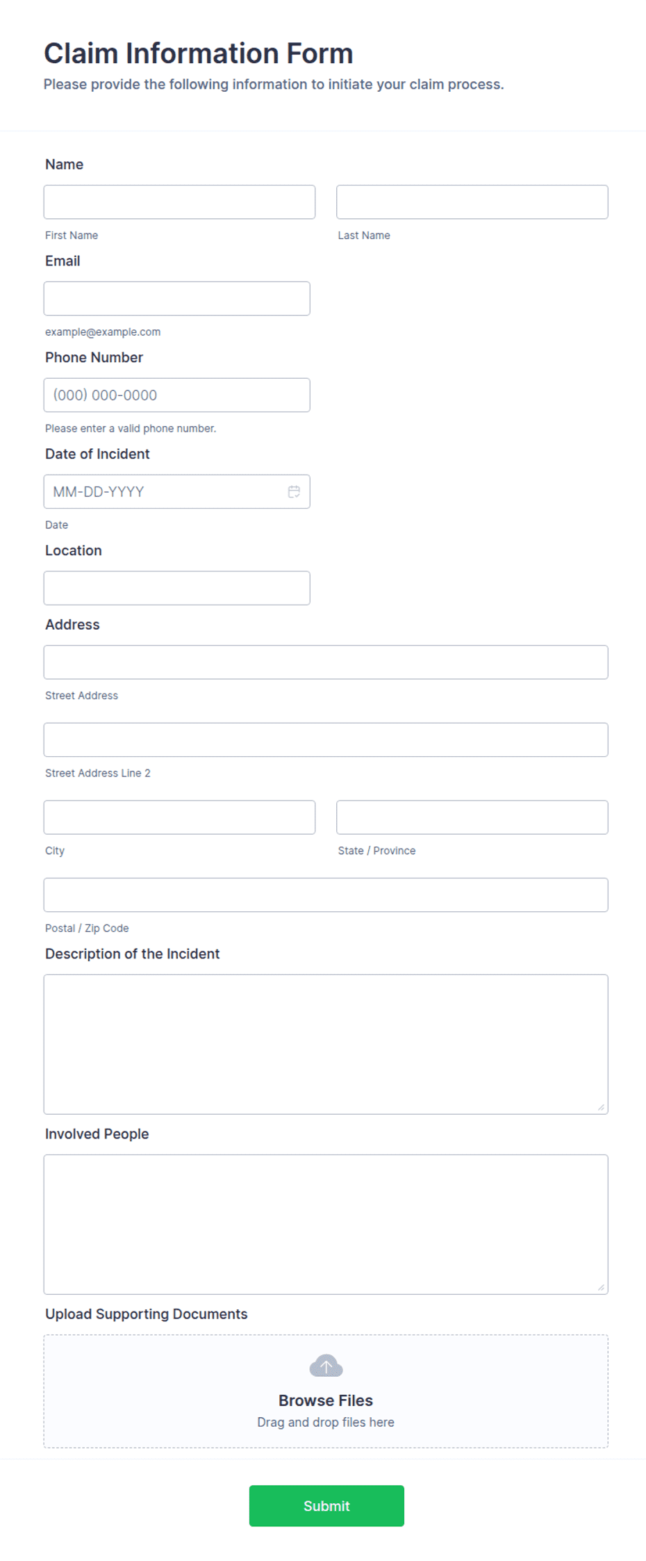 Claim Form Types Format Claim Information Form Template | Jotform