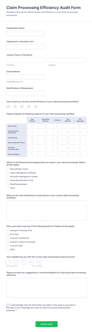 Claim Processing Efficiency Audit Form Template