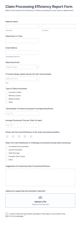 Claim Processing Efficiency Report Form Template