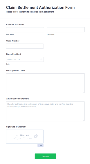 Claim Settlement Authorization Form Template