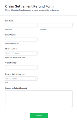 Claim Settlement Refund Form Template