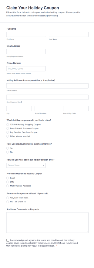 Claim Your Holiday Coupon Form Template