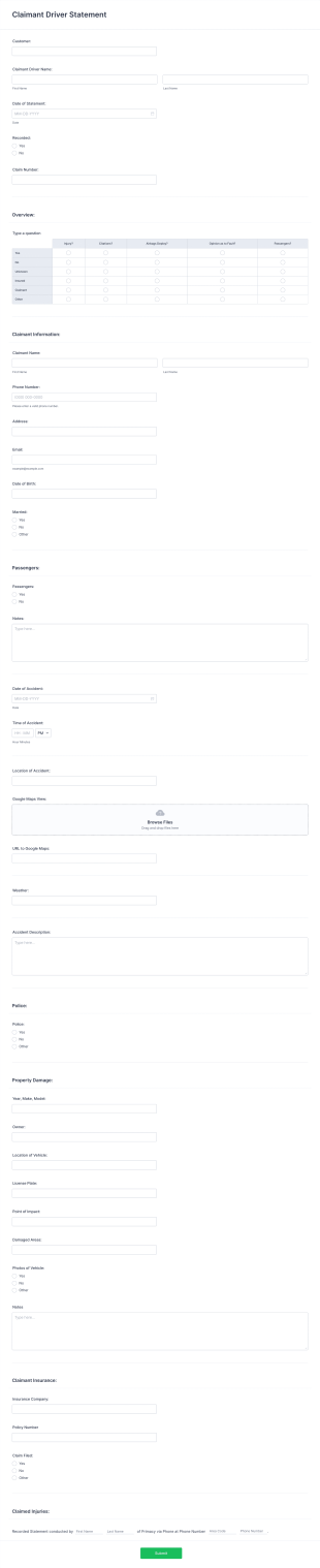 Claimant Driver Statement Form Template
