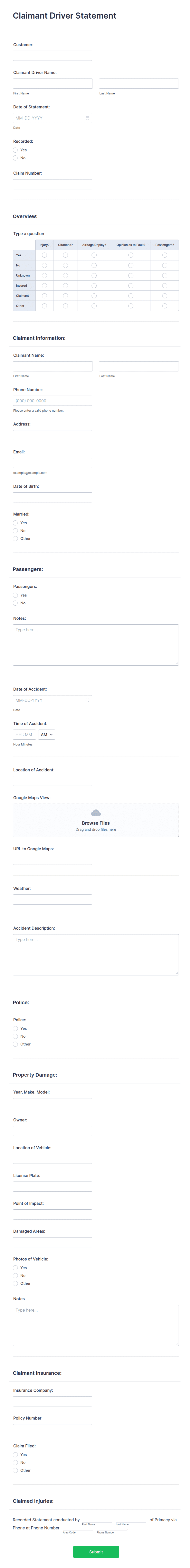 Claimant Driver Statement Form Template | Jotform