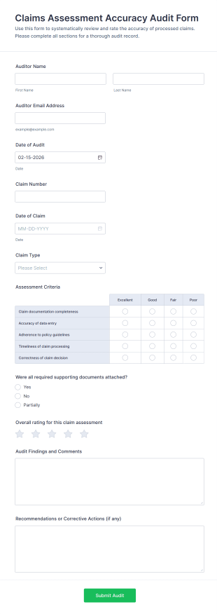 Claims Assessment Accuracy Audit Form Template