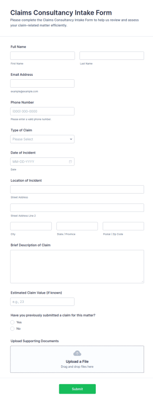 Claims Consultancy Intake Form Template