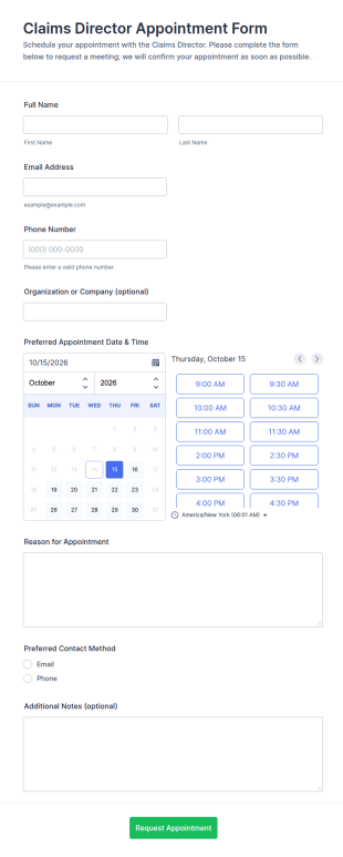 Claims Director Appointment Form Template
