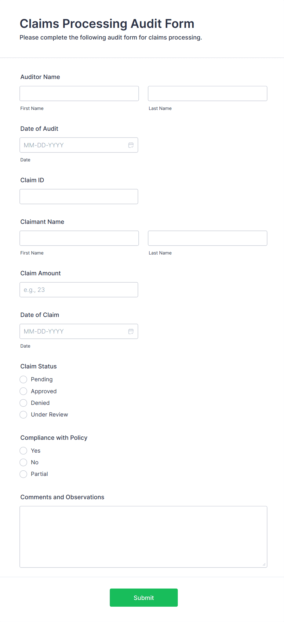 Claims Processing Audit Form Template Jotform Claims Processing Audit Form Template Jotform