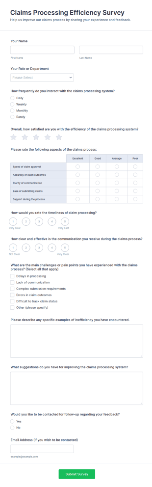 Claims Processing Efficiency Survey Form Template