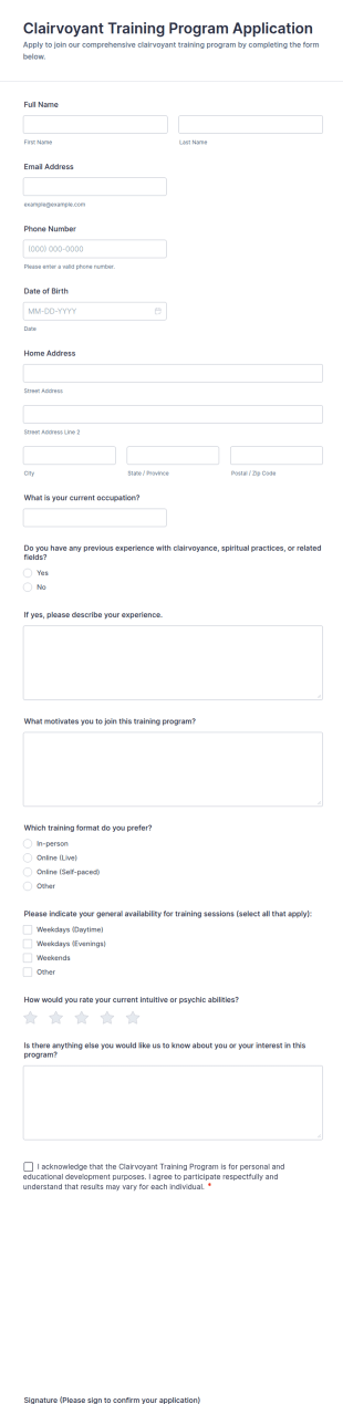 Clairvoyant Training Program Application Form Template