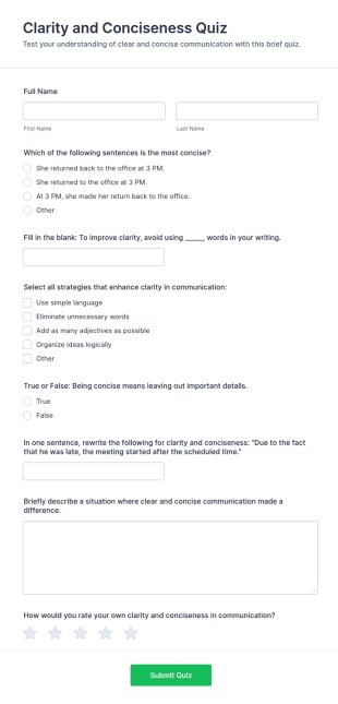Clarity And Conciseness Quiz Form Template