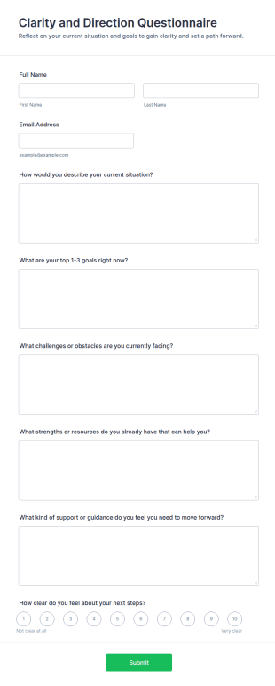 Clarity And Direction Questionnaire Form Template