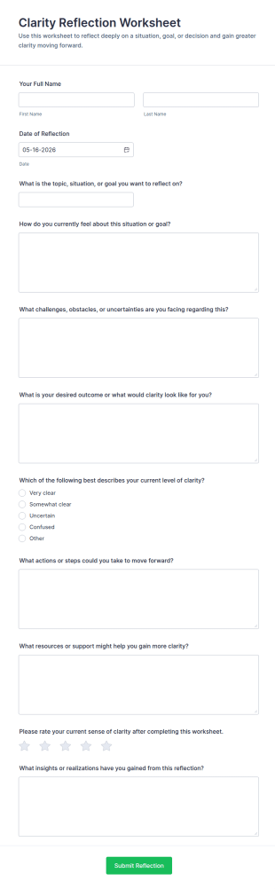 Clarity Reflection Worksheet Form Template