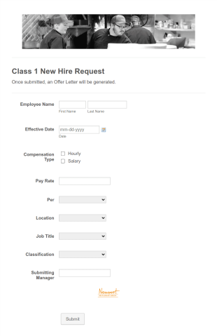 Class 1 New Hires Offer Letter Form Template