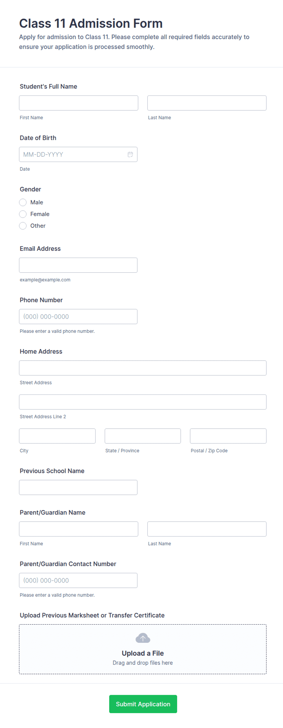 Class 11 Admission Form Template | Jotform