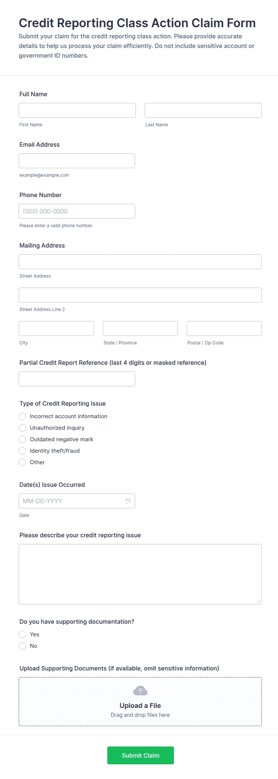Class Action Claim Form Template | Jotform