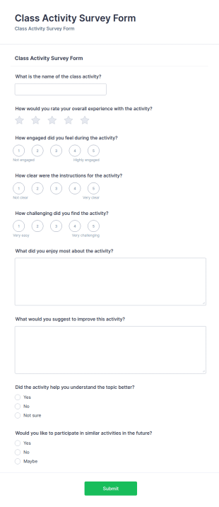 Class Activity Survey Form Template