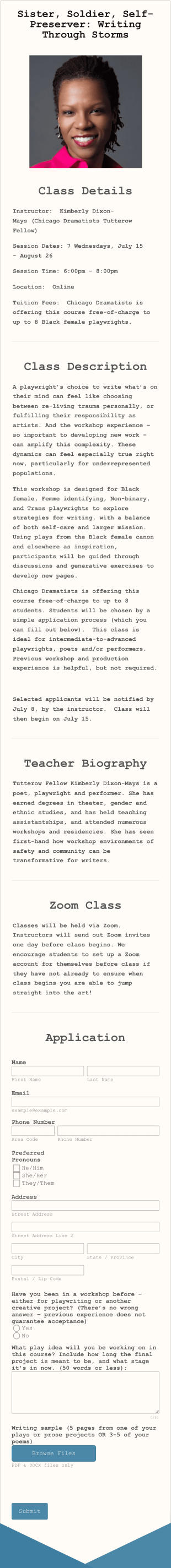 Sister, Soldier: Writing Through Storms Form Template
