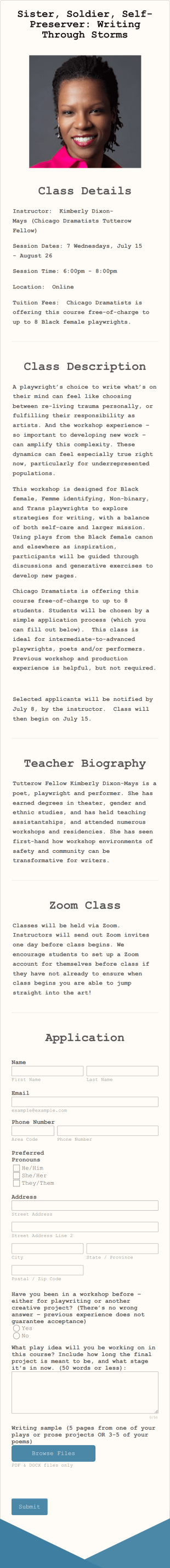 Sister, Soldier: Writing Through Storms Form Template