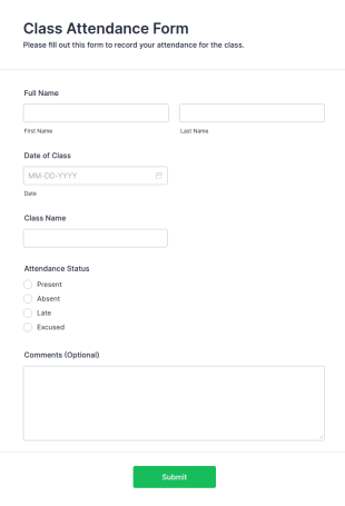Class Attendance Form Template