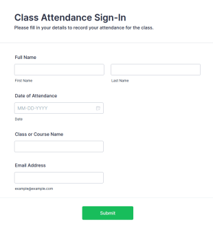 Class Attendance Sign In Form Template