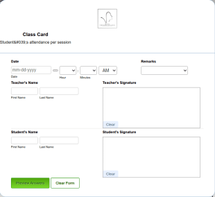 Class Attendance Card Form Template