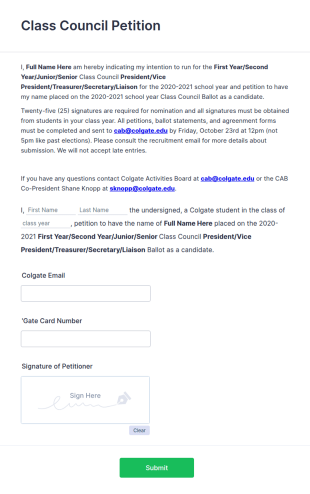 Class Council Petition Template