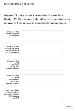 Class Feedback Survey Form Template