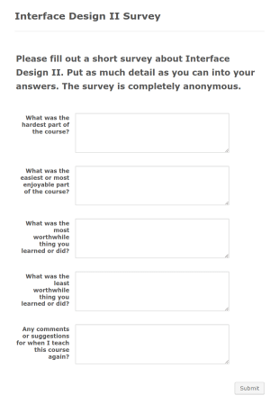 survey questions about homework Class Feedback Survey Form Template