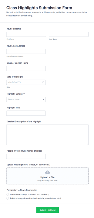 Class Highlights Submission Form Template