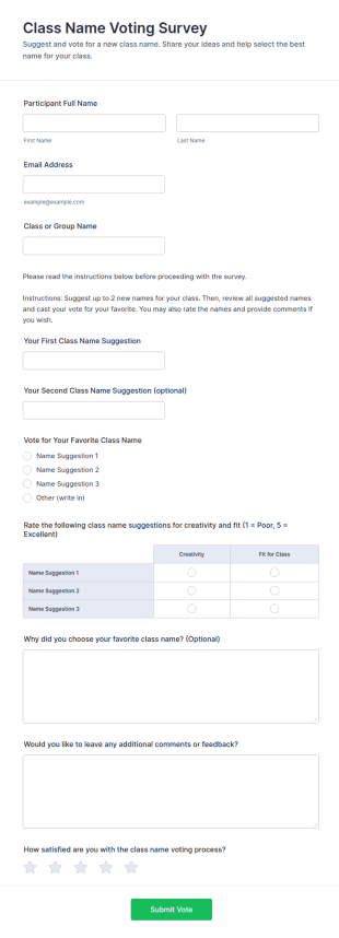 Class Name Voting Survey Form Template