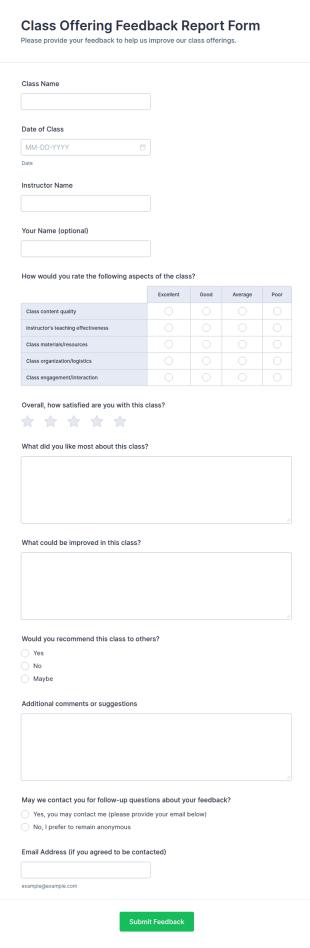 Class Offering Feedback Report Form Template