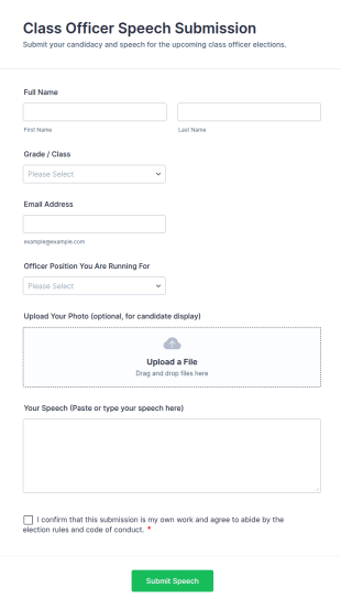 Class Officer Speech Submission Form Template