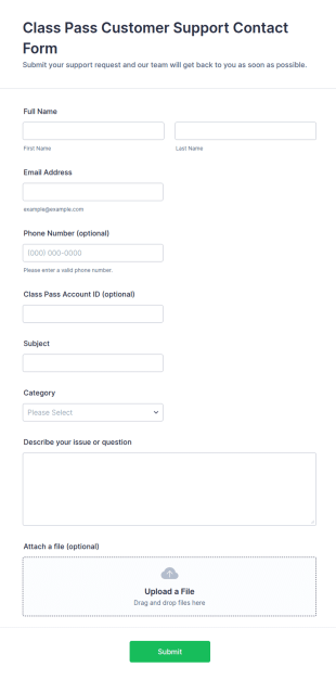 Class Pass Customer Support Contact Form Template