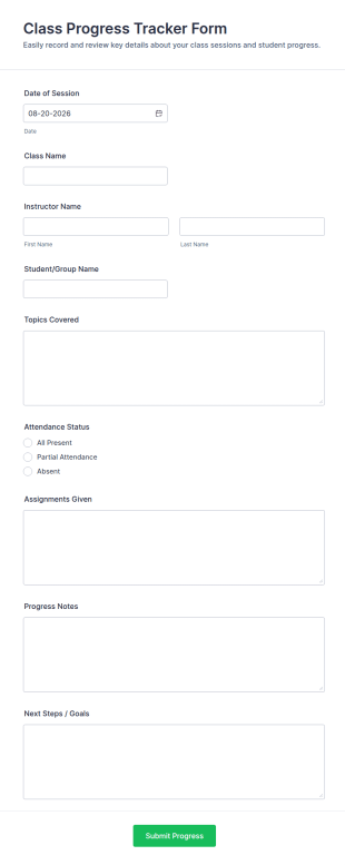 Class Progress Tracker Form Template