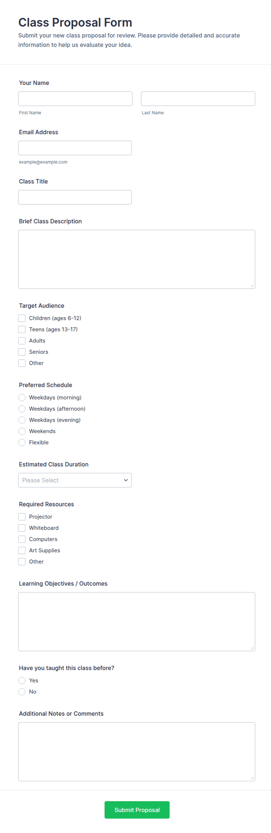 Class Proposal Form Template | Jotform