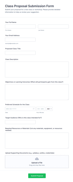 Class Proposal Submission Form Form Template