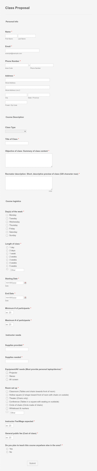 Class Proposal Template Form Template