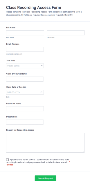 Class Recording Access Form Template