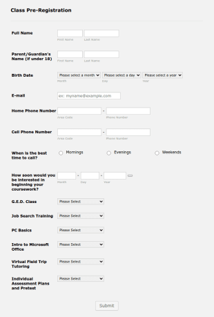 Education Class Registration Form Template