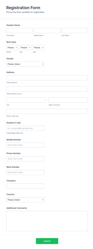 Course Registration Form Template