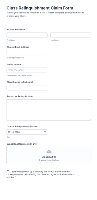 Class Relinquishment Claim Form Template