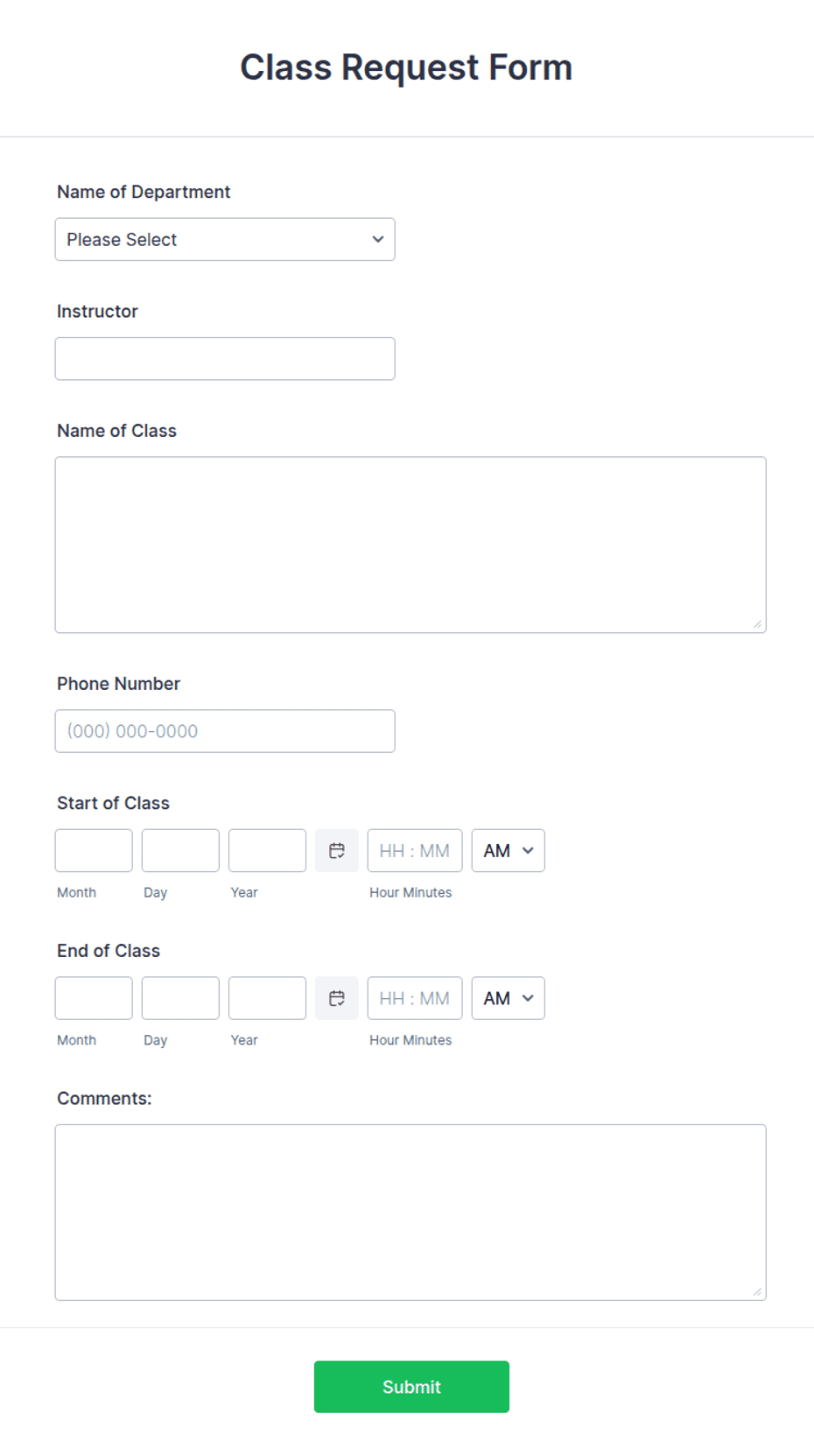 Class Request Form Template | Jotform