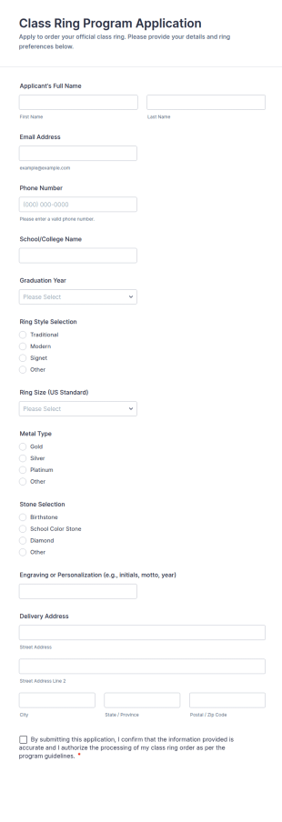 Class Ring Program Application Form Template