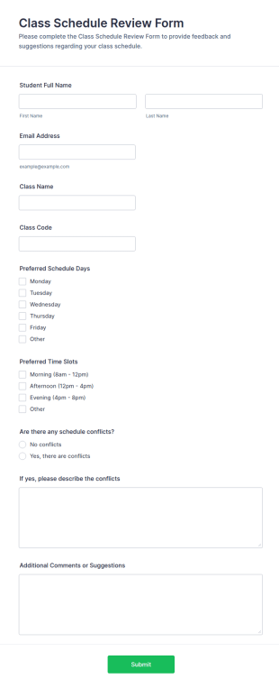 Class Schedule Review Form Template